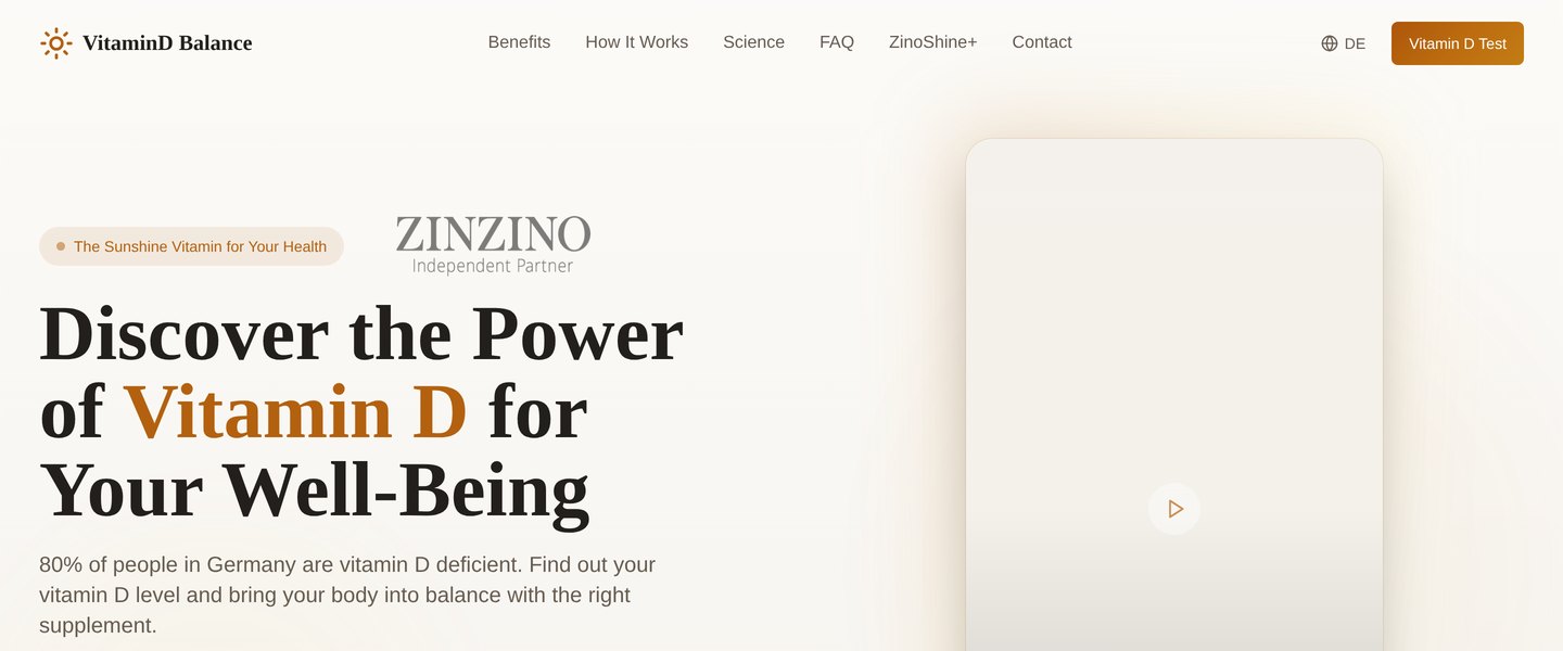 Screenshot der Website Vitamin Balance – Landingpage & Funnel